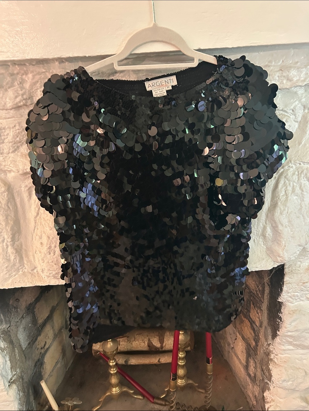 Black Sequin Short-Sleeve Top